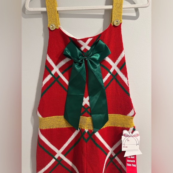 EYESHADOW Christmas Knit Bow Holiday Party Jumpsuit Bib Overalls size M New - Picture 4 of 5